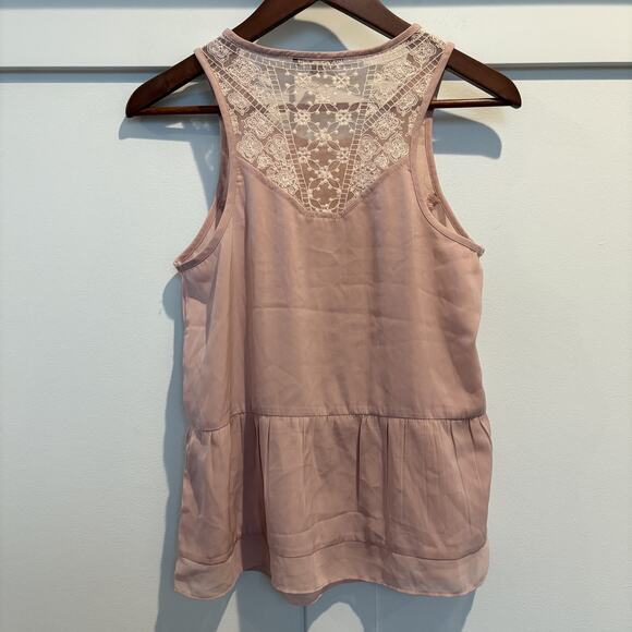 American Eagle Top Small Primrose Pink Lace Peplum Sheer Mesh Fairy Coquette - Picture 6 of 14